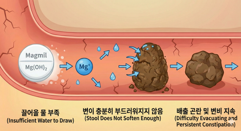 진액이 부족하면 마그밀로 끌어올 물조차 부족해 변이 충분히 부드러워지지 않습니다.