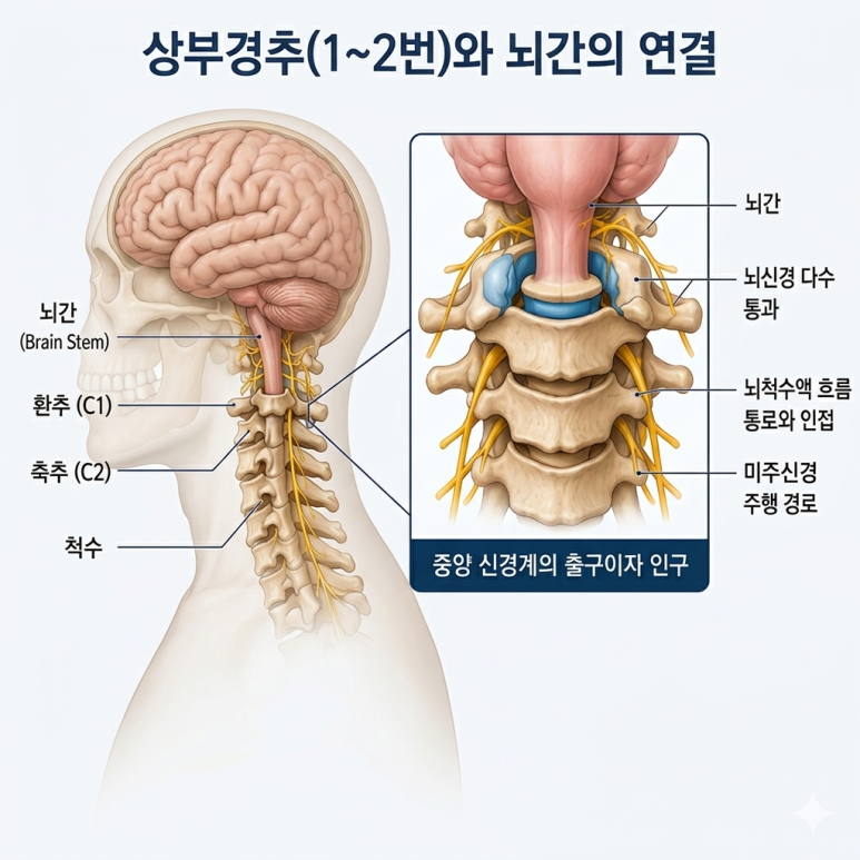 상부경추(1·2번)와 뇌간의 연결 — 중앙 신경계의 출구이자 입구